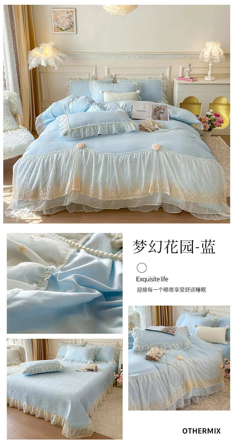 2025 French high-end bed cover washed cotton four-piece set skin-friendly washed
