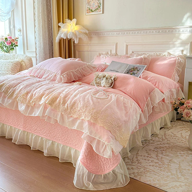 2025 French high-end bed cover washed cotton four-piece set skin-friendly washed