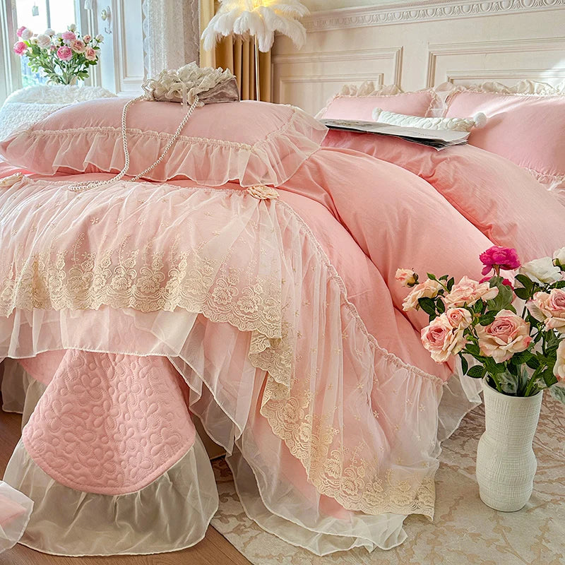 2025 French high-end bed cover washed cotton four-piece set skin-friendly washed