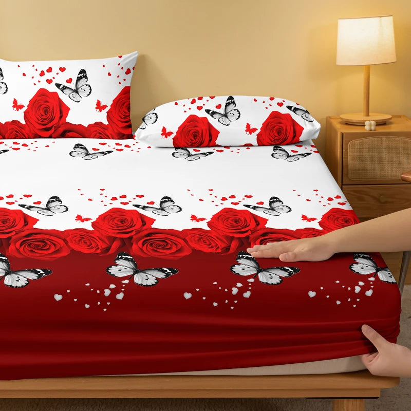 1 rose butterfly patterned frosted bedsheet, printed bed cover