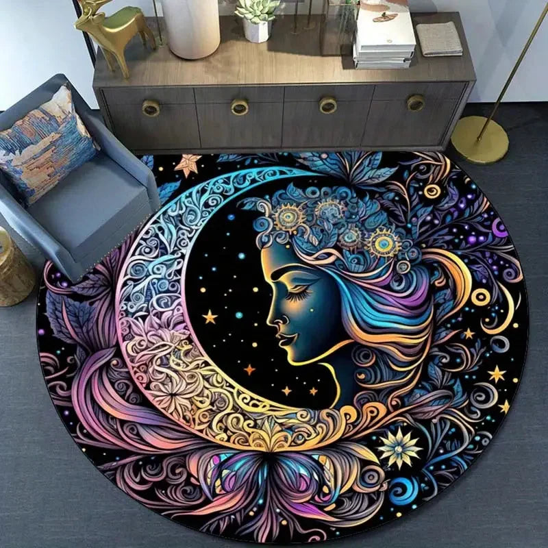 3D Sun and Moon Round Carpet Garden Plush Non-slip Washable Carpet