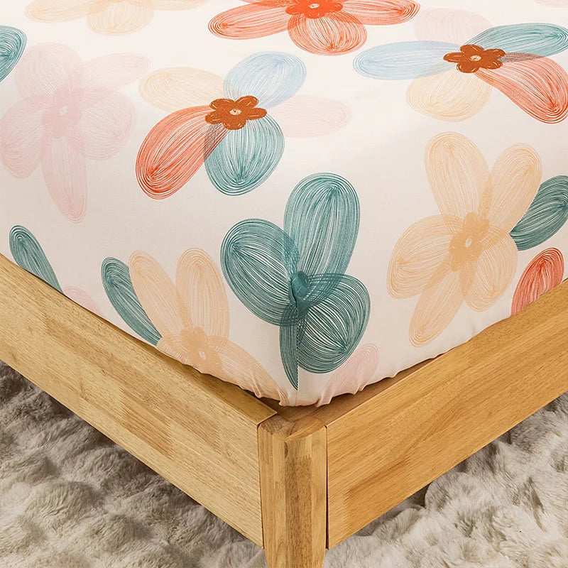 3PC Floral Bed Sheet Set  Bedroom Printed Bed Cover 100%Polyester Elastic Band Around Mattress Cover King Size Bed Cover