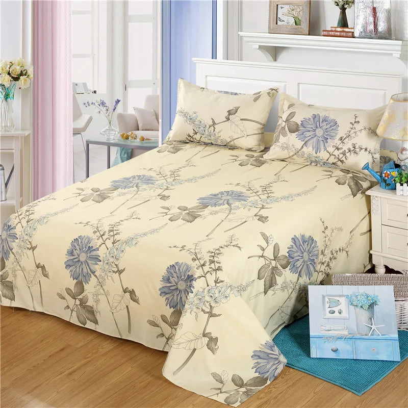 Flower Bedspread On The Bed Sheet Linen Cover Couple