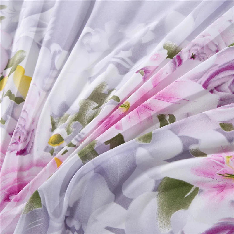 Flower Bedspread On The Bed Sheet Linen Cover Couple