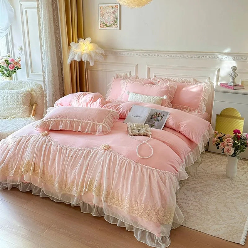 2025 French high-end bed cover washed cotton four-piece set skin-friendly washed