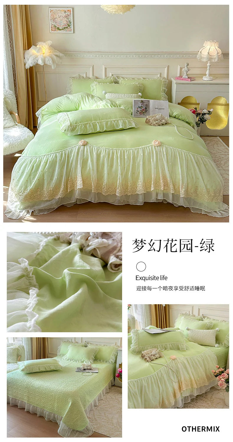 2025 French high-end bed cover washed cotton four-piece set skin-friendly washed