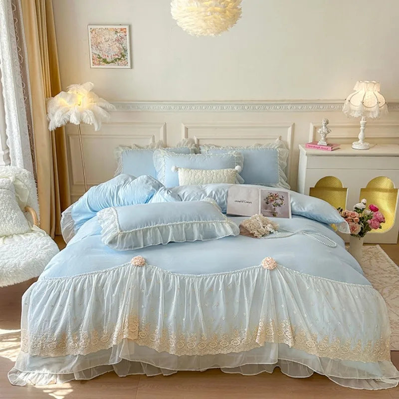 2025 French high-end bed cover washed cotton four-piece set skin-friendly washed