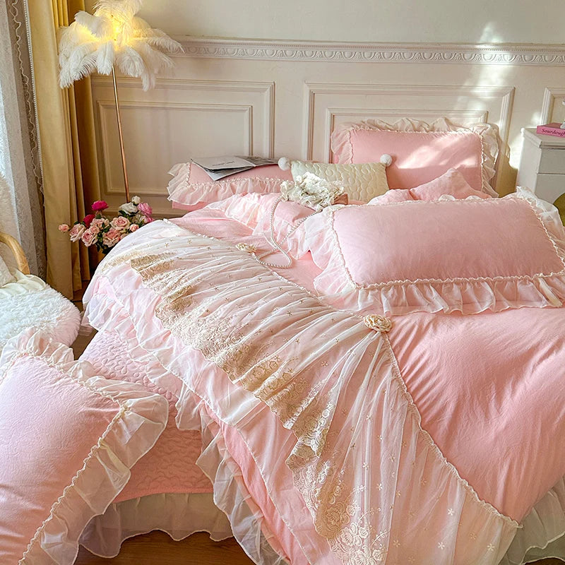 2025 French high-end bed cover washed cotton four-piece set skin-friendly washed