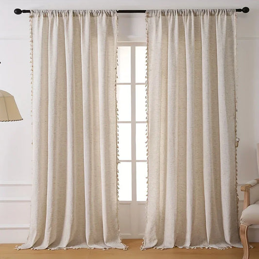 Solid Color Linen Plus Fringe Curtains