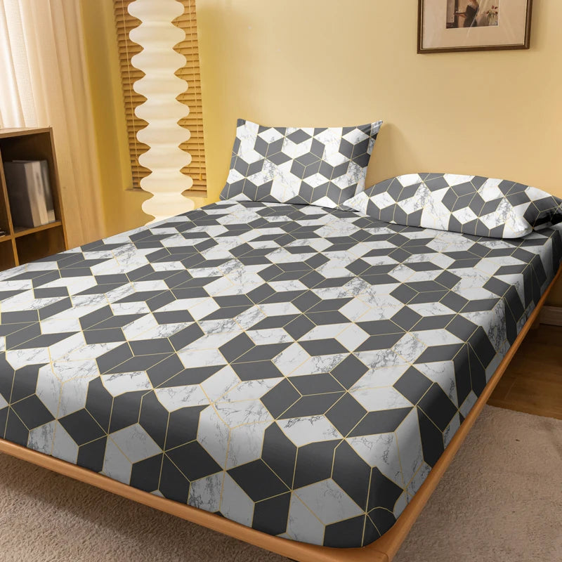 1 Simple modern geometry printed matte Fitted Sheet,