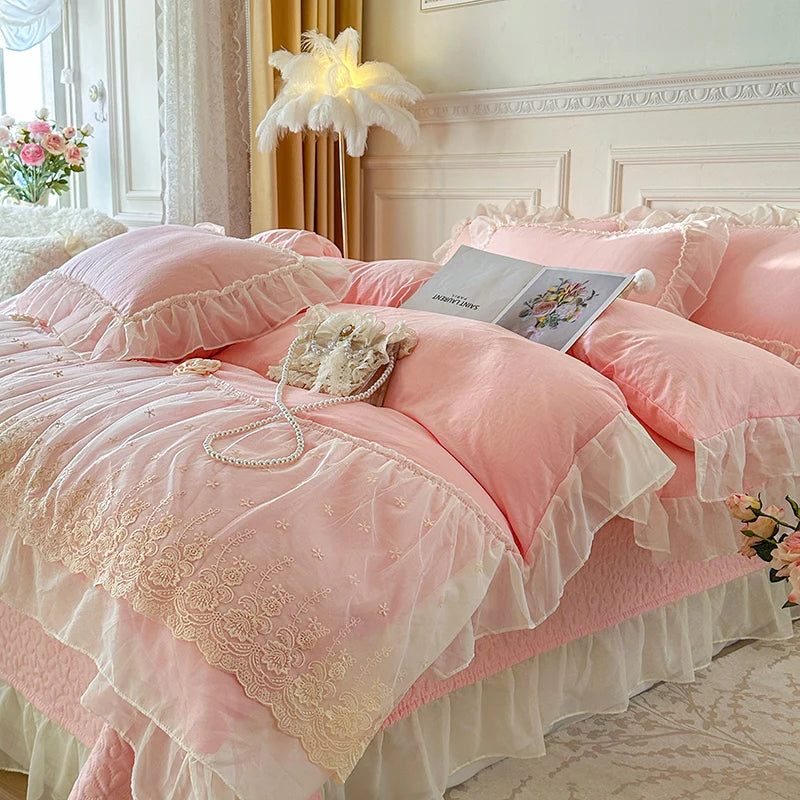 2025 French high-end bed cover washed cotton four-piece set skin-friendly washed