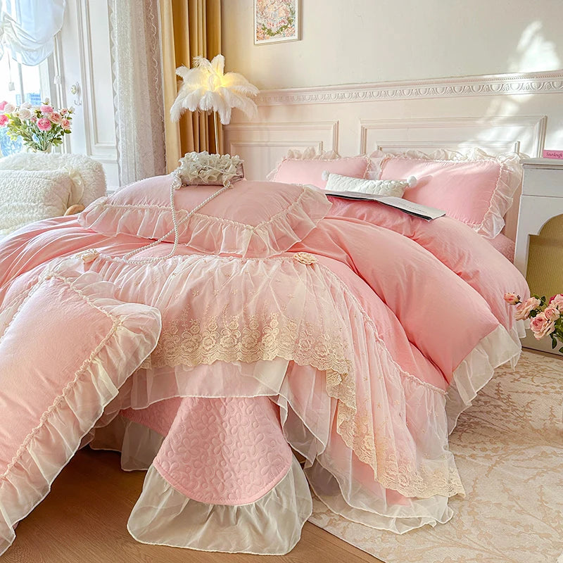 2025 French high-end bed cover washed cotton four-piece set skin-friendly washed