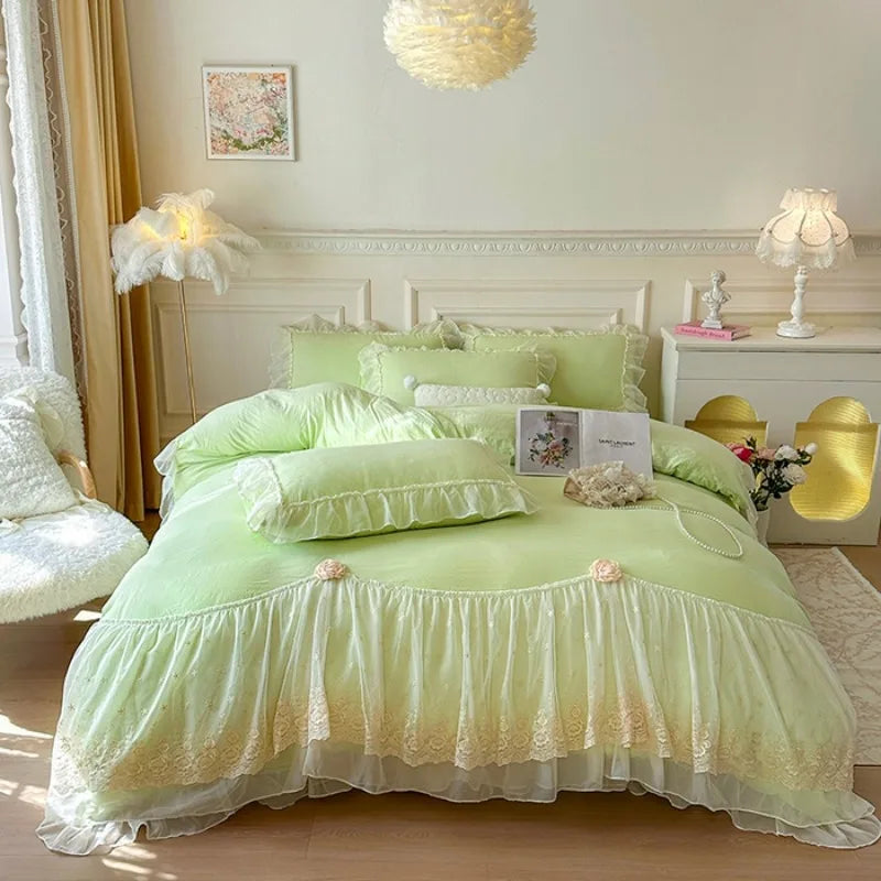 2025 French high-end bed cover washed cotton four-piece set skin-friendly washed
