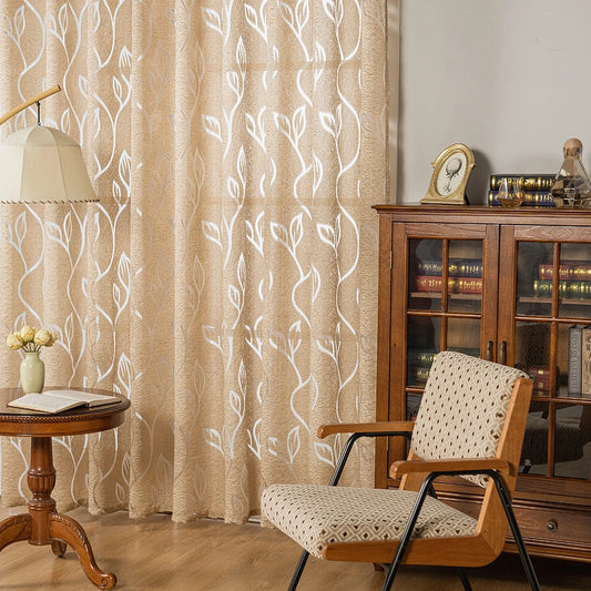 European Jacquard Curtains for Living Room Hollow Leaf Curtains