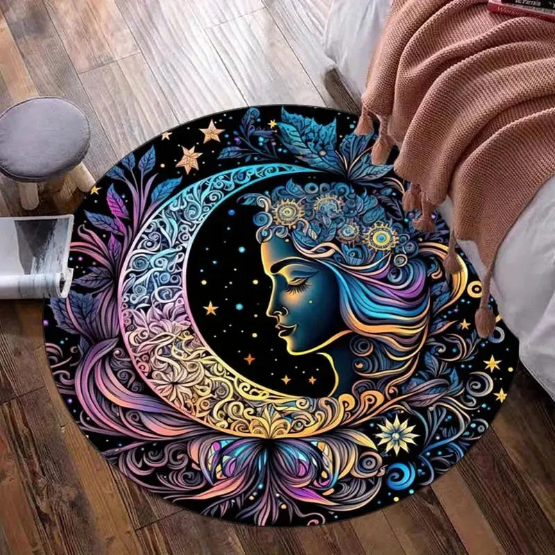3D Sun and Moon Round Carpet Garden Plush Non-slip Washable Carpet