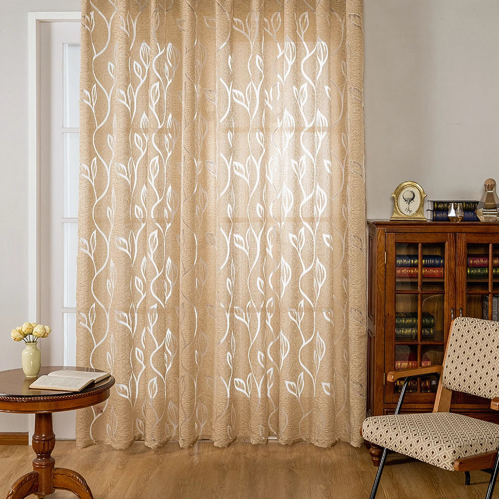 European Jacquard Curtains for Living Room Hollow Leaf Curtains