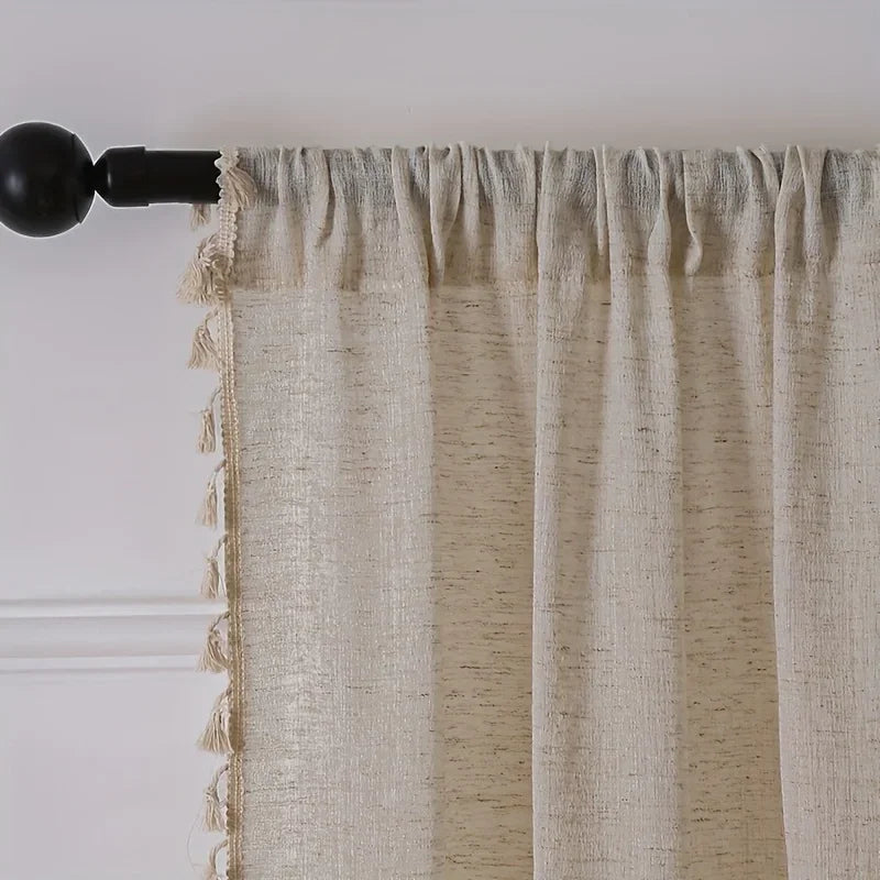 Solid Color Linen Plus Fringe Curtains