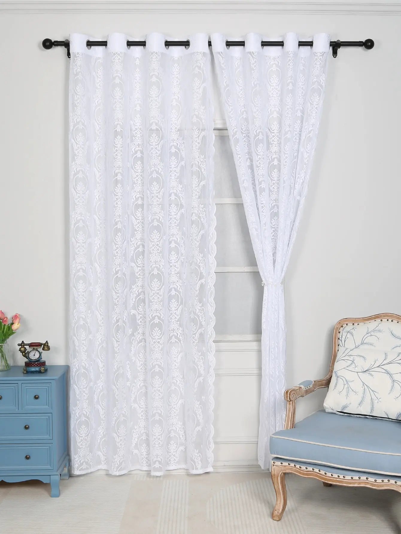 White Vine Lantern Lace Perforated Curtains,