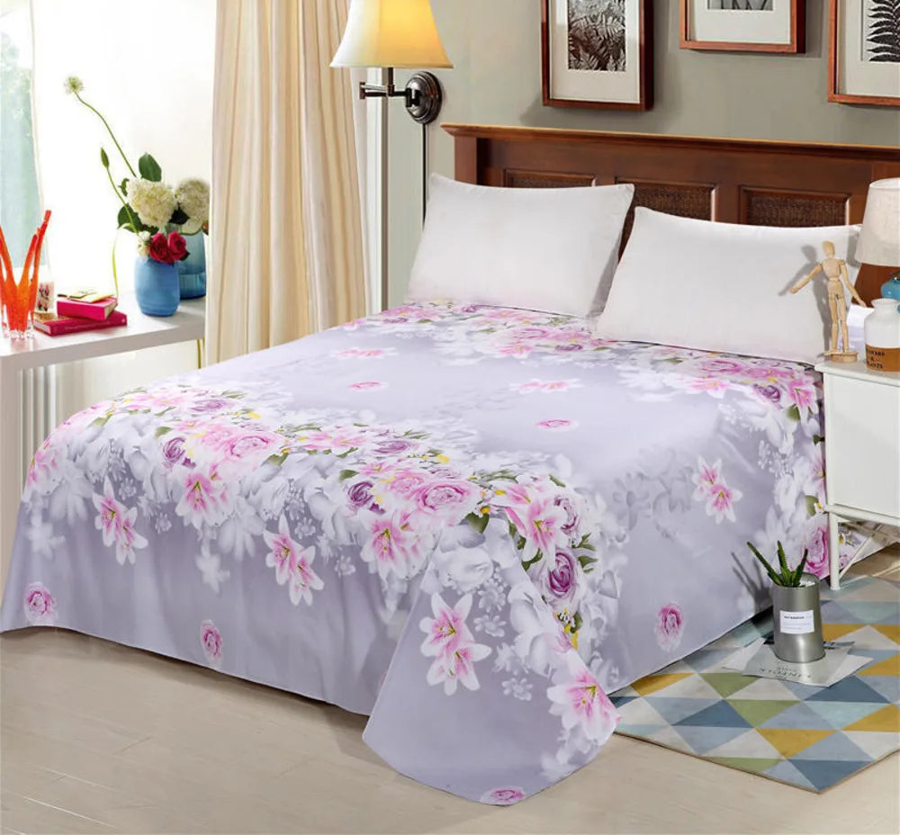 Flower Bedspread On The Bed Sheet Linen Cover Couple
