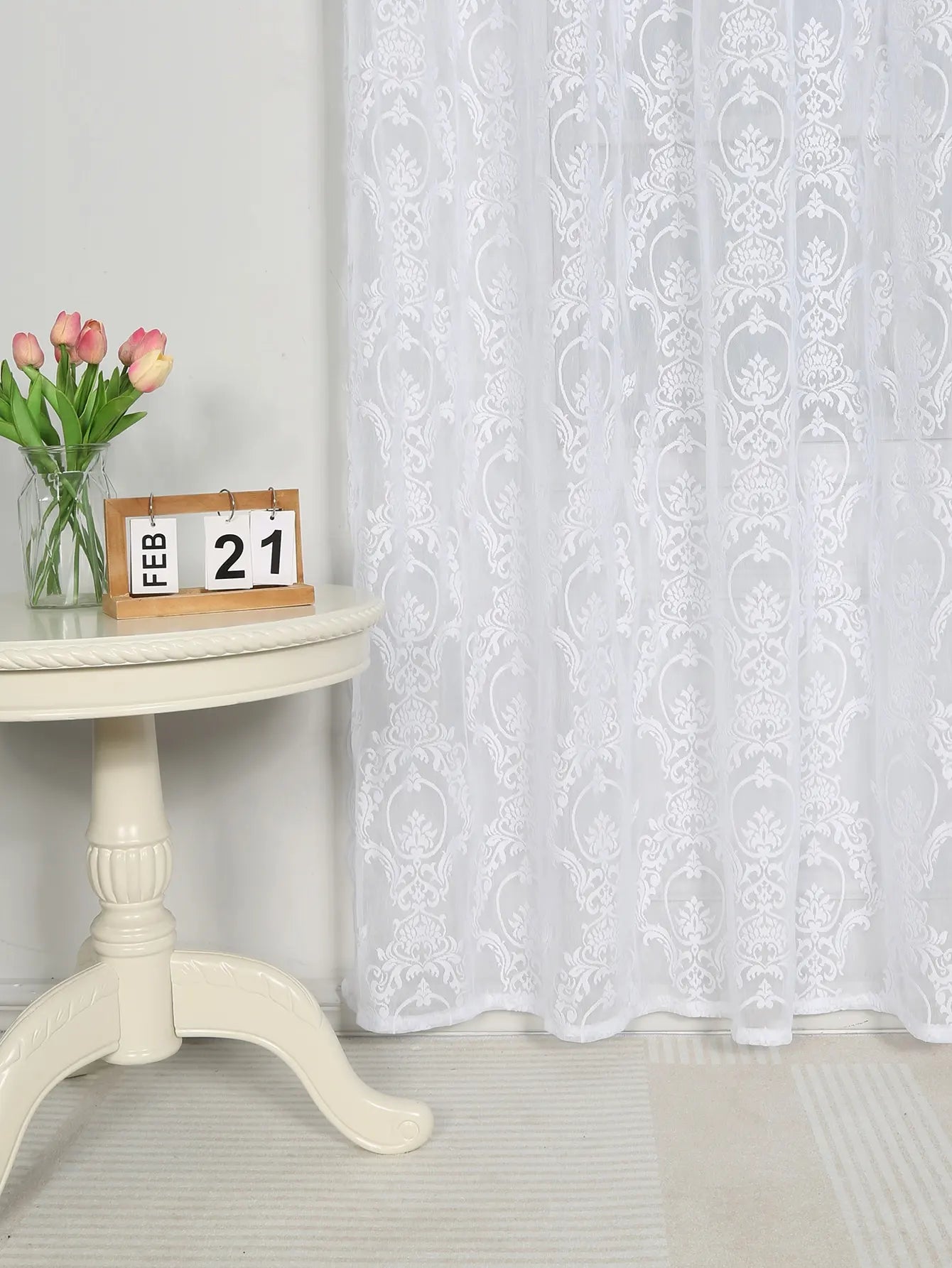 White Vine Lantern Lace Perforated Curtains,
