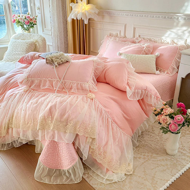2025 French high-end bed cover washed cotton four-piece set skin-friendly washed