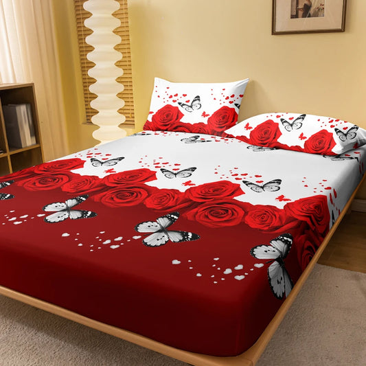 1 rose butterfly patterned frosted bedsheet, printed bed cover