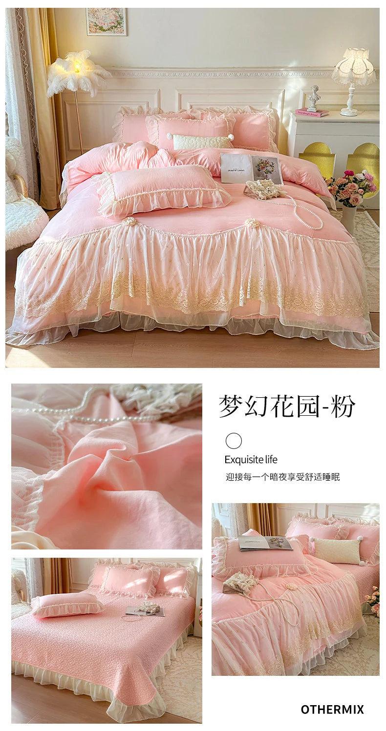 2025 French high-end bed cover washed cotton four-piece set skin-friendly washed