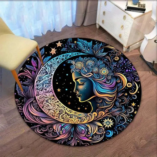 3D Sun and Moon Round Carpet Garden Plush Non-slip Washable Carpet