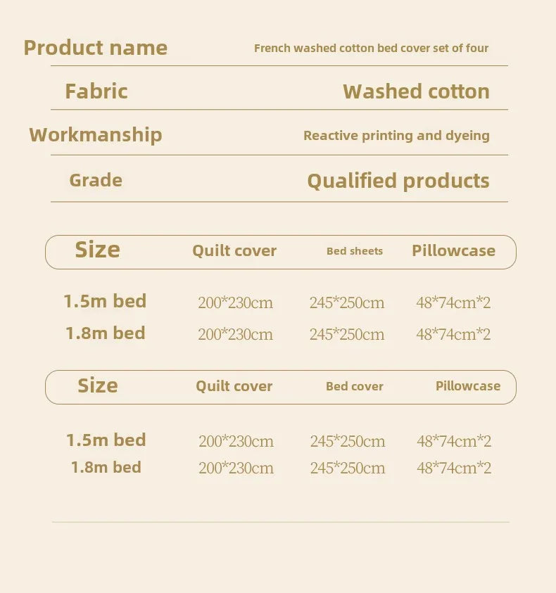 2025 French high-end bed cover washed cotton four-piece set skin-friendly washed