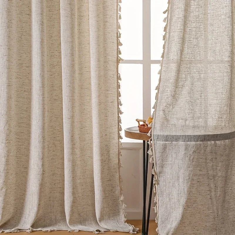 Solid Color Linen Plus Fringe Curtains