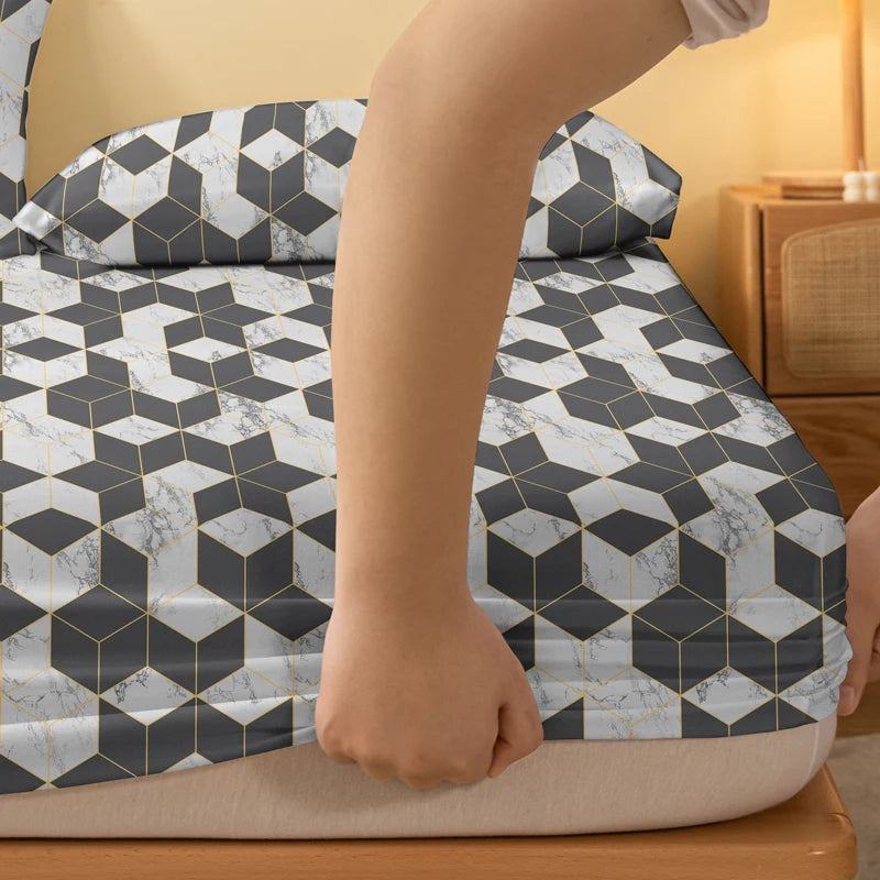 1 Simple modern geometry printed matte Fitted Sheet,