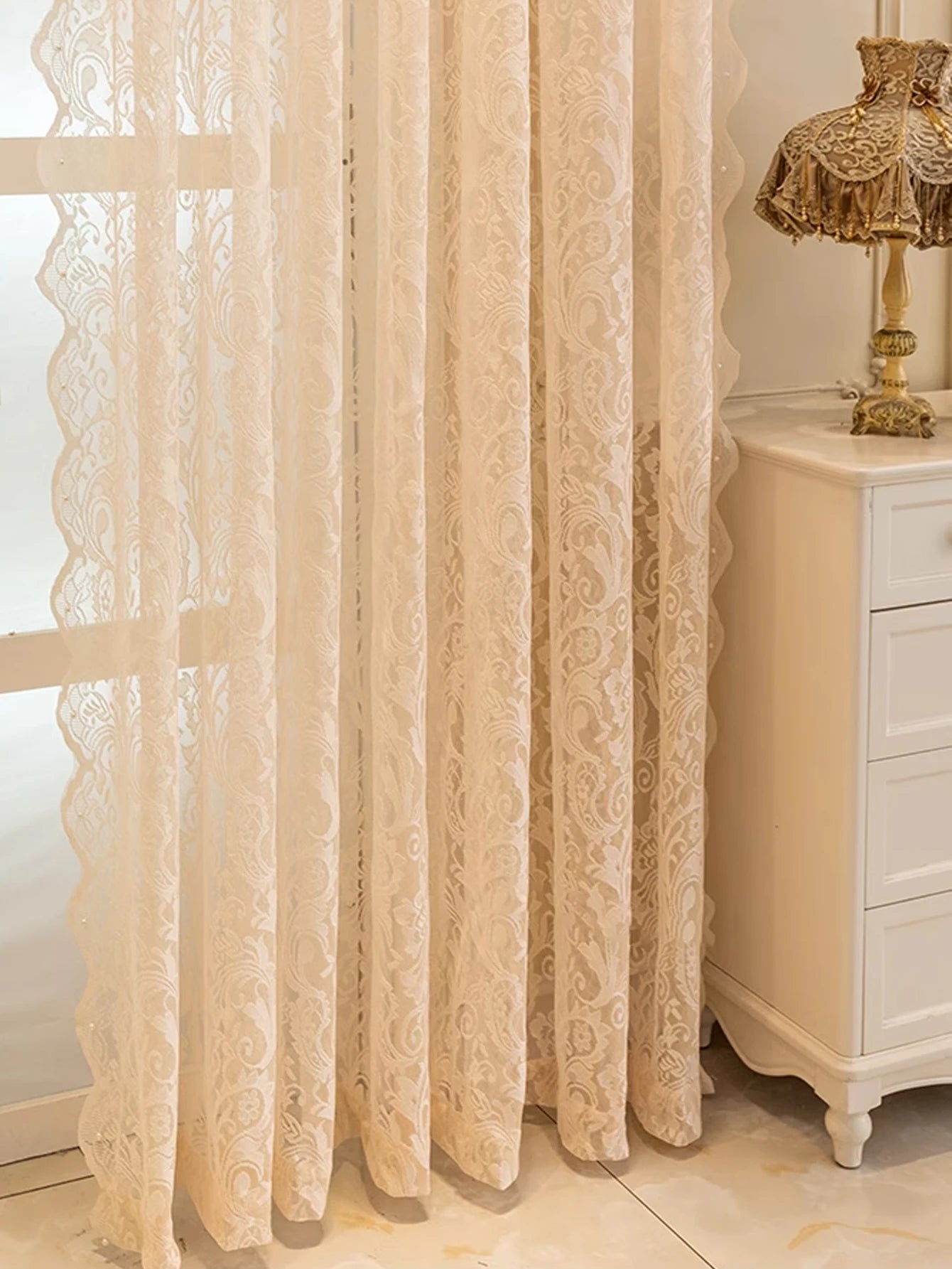 French New Style Lace Beaded Gauze Curtains Curtains 1PC