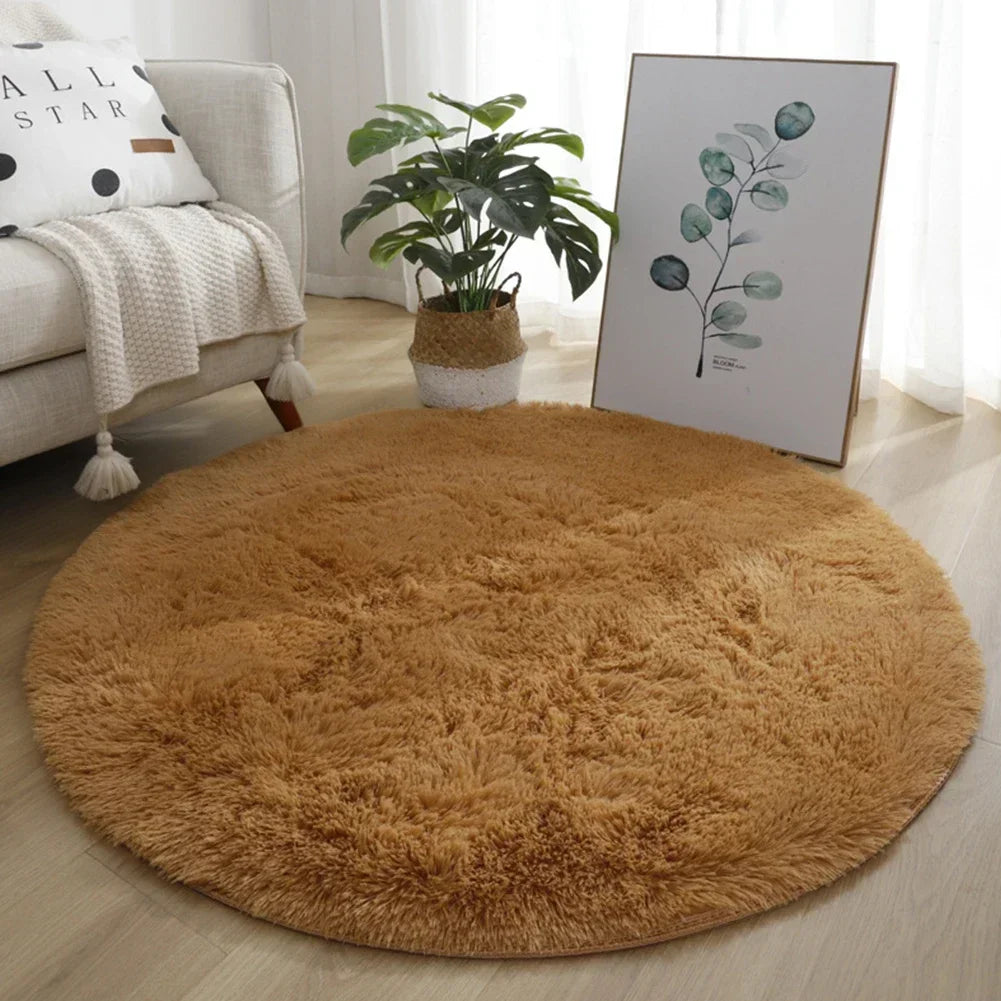 Round Carpet Floor Mats Shaggy Rug Solid Living Room Entrance Kitchen Carpet