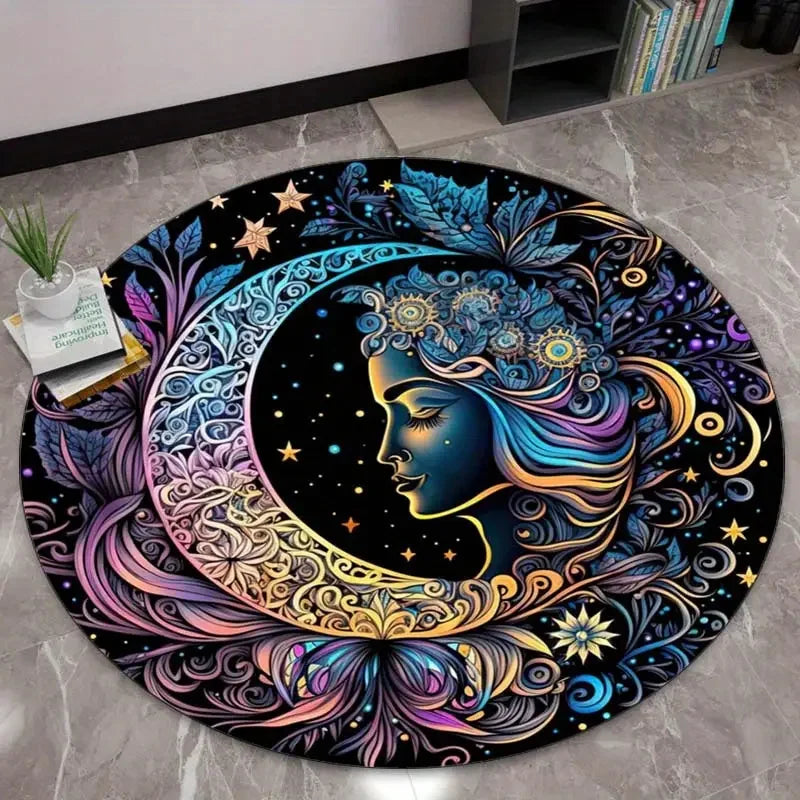3D Sun and Moon Round Carpet Garden Plush Non-slip Washable Carpet
