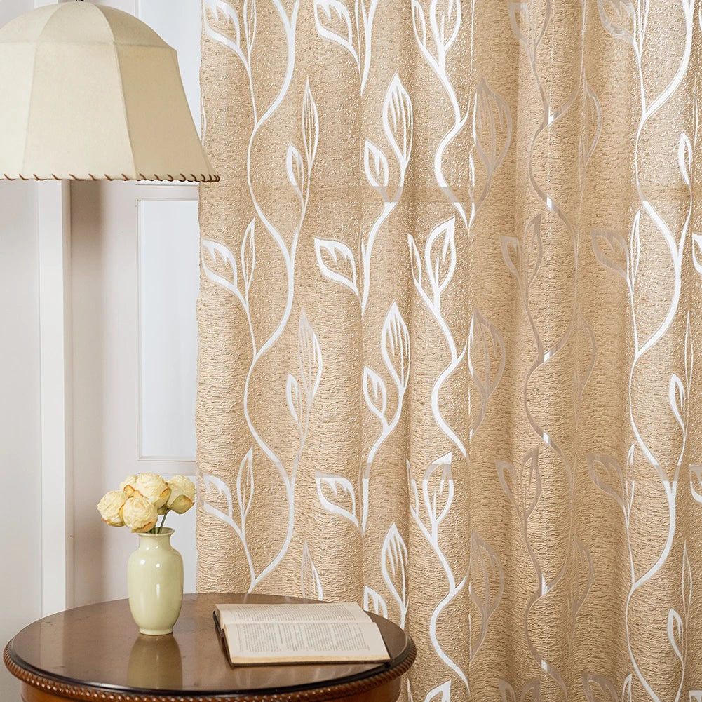 European Jacquard Curtains for Living Room Hollow Leaf Curtains