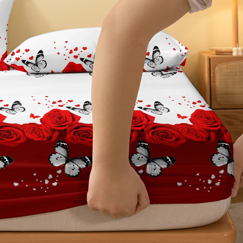 1 rose butterfly patterned frosted bedsheet, printed bed cover
