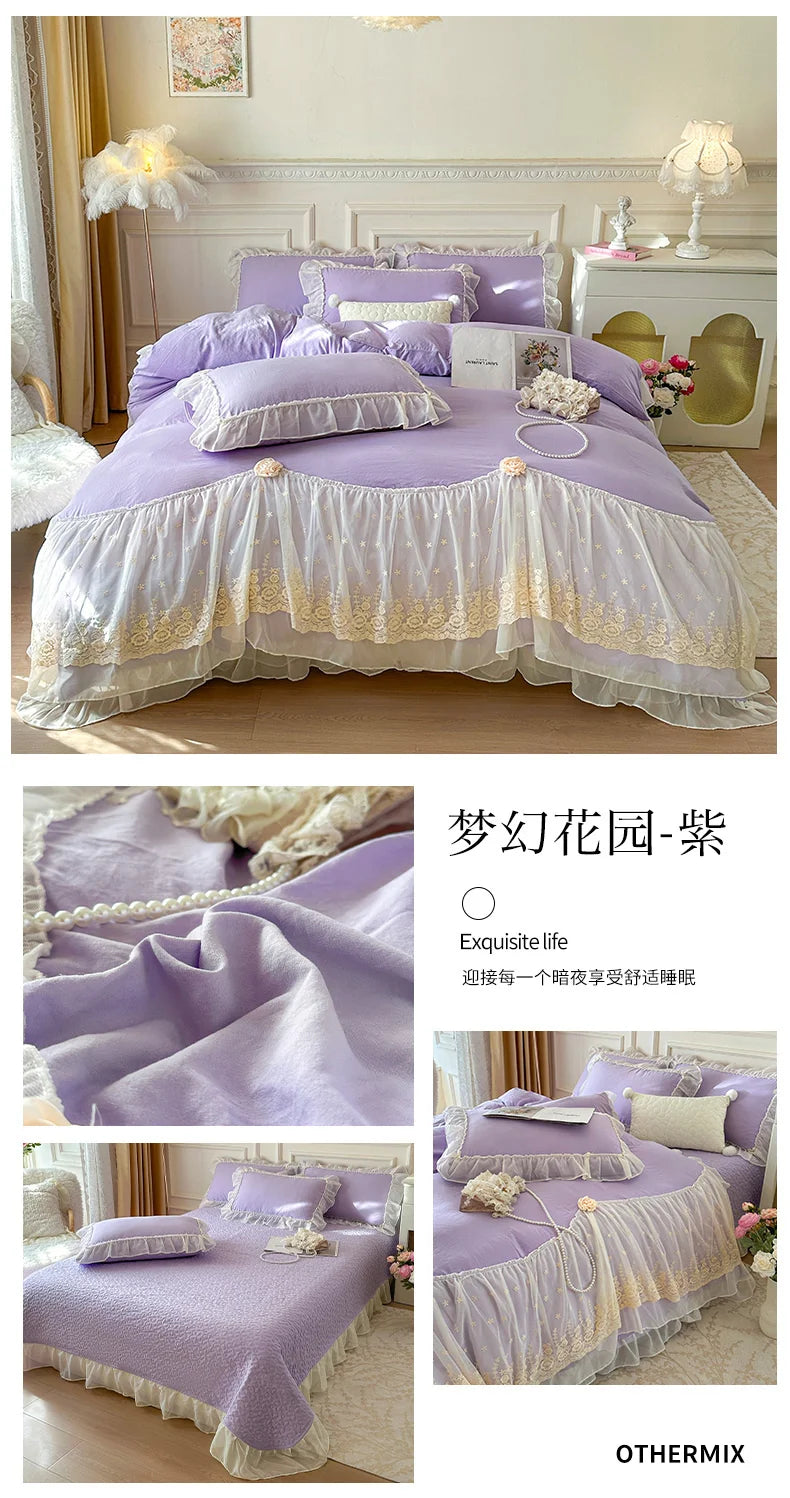 2025 French high-end bed cover washed cotton four-piece set skin-friendly washed