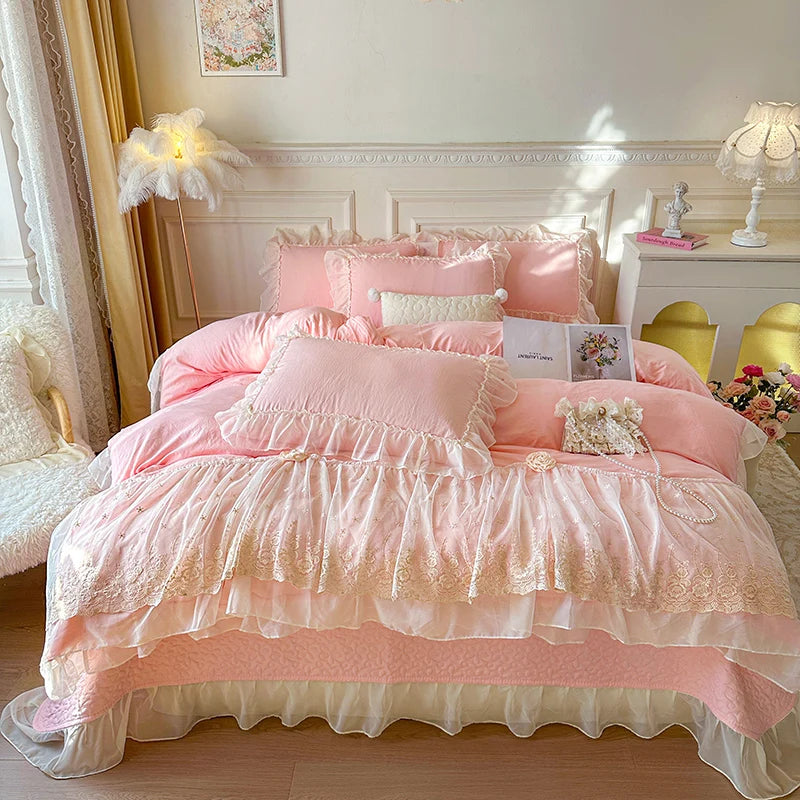 2025 French high-end bed cover washed cotton four-piece set skin-friendly washed