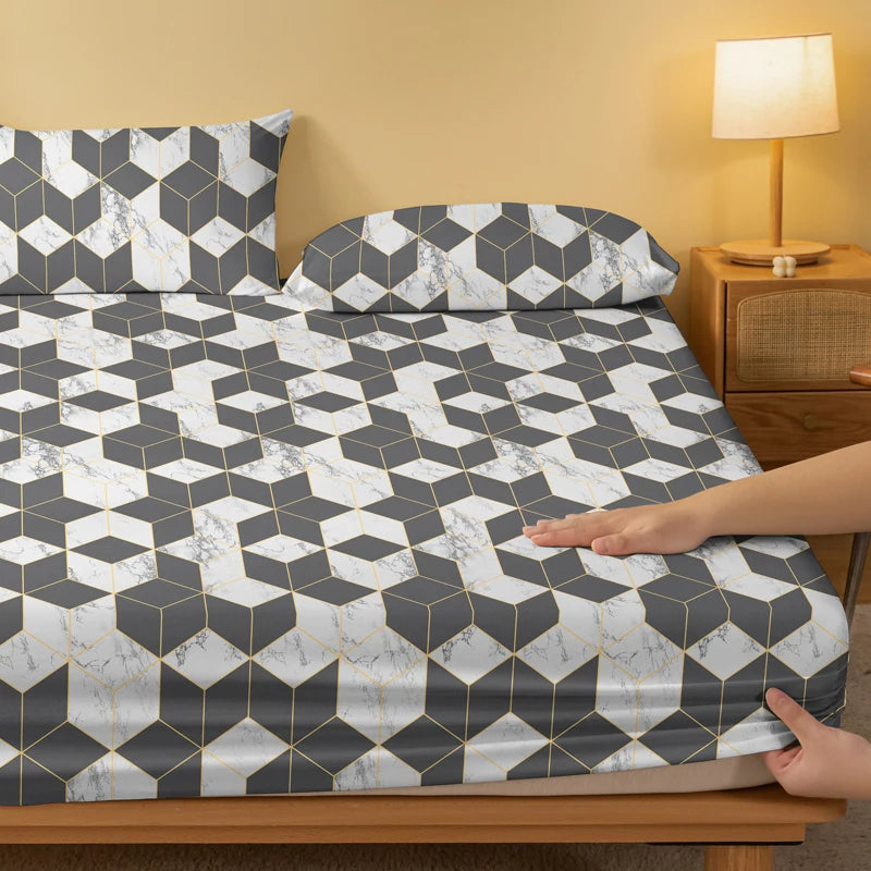 1 Simple modern geometry printed matte Fitted Sheet,