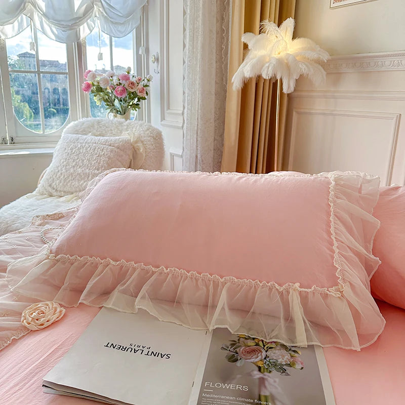 2025 French high-end bed cover washed cotton four-piece set skin-friendly washed