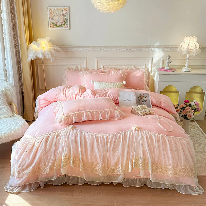 2025 French high-end bed cover washed cotton four-piece set skin-friendly washed