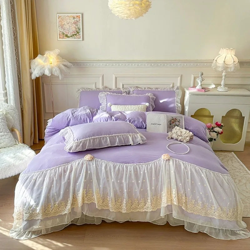 2025 French high-end bed cover washed cotton four-piece set skin-friendly washed