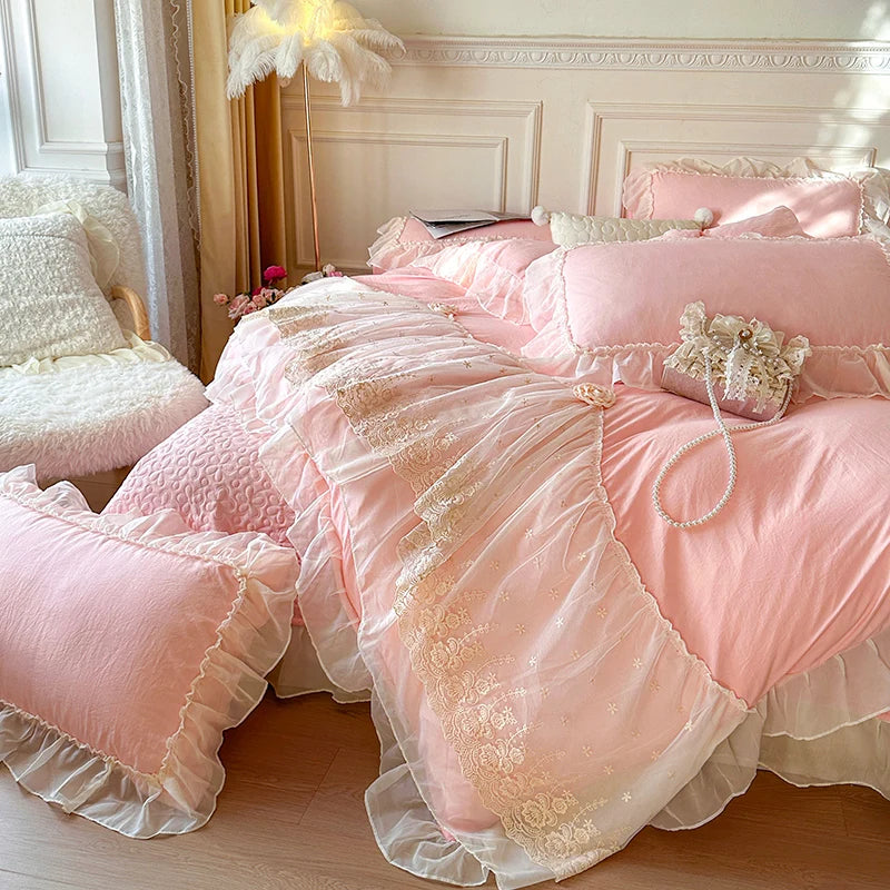 2025 French high-end bed cover washed cotton four-piece set skin-friendly washed