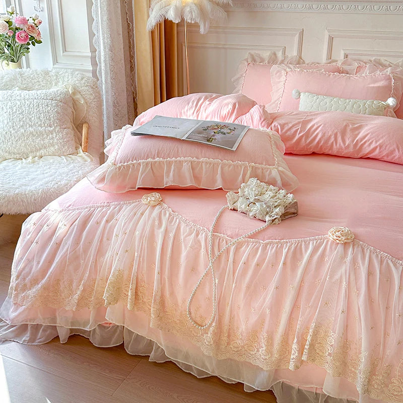 2025 French high-end bed cover washed cotton four-piece set skin-friendly washed