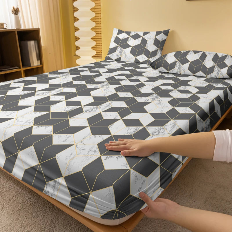 1 Simple modern geometry printed matte Fitted Sheet,