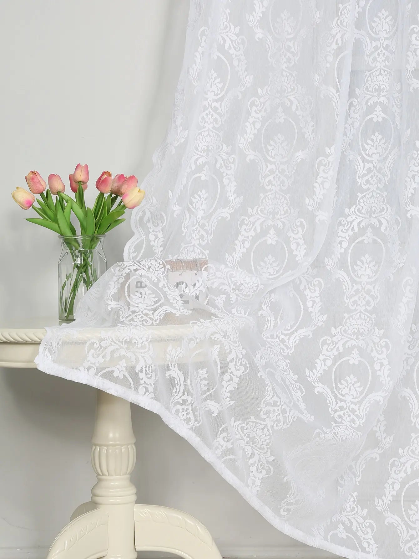 White Vine Lantern Lace Perforated Curtains,