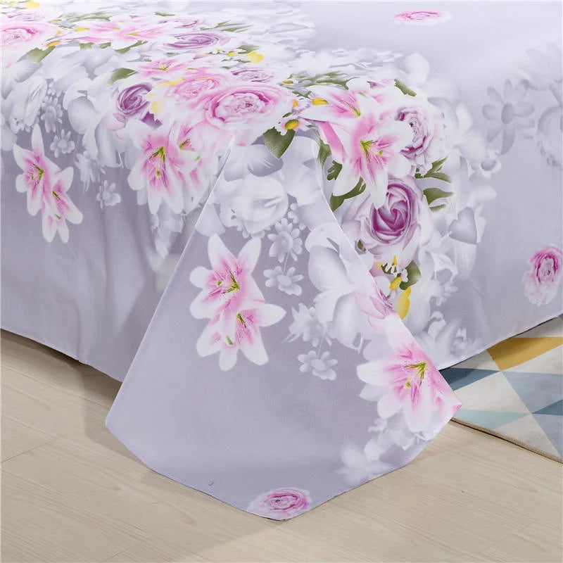 Flower Bedspread On The Bed Sheet Linen Cover Couple
