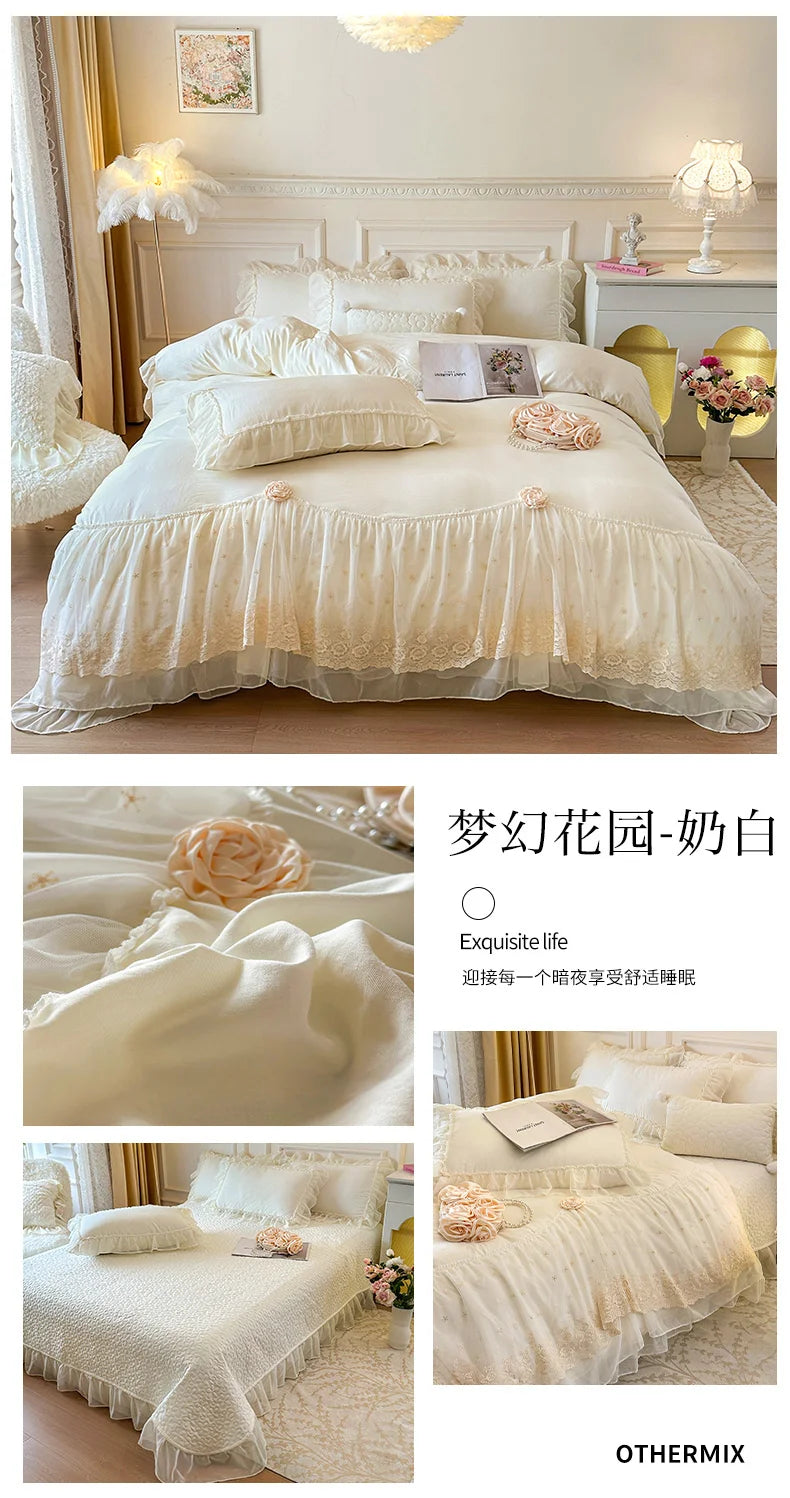 2025 French high-end bed cover washed cotton four-piece set skin-friendly washed