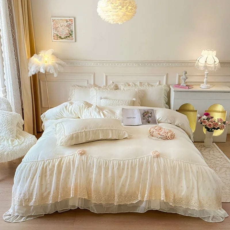 2025 French high-end bed cover washed cotton four-piece set skin-friendly washed