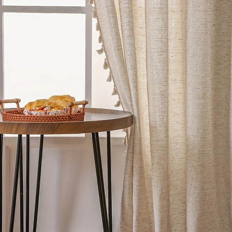 Solid Color Linen Plus Fringe Curtains